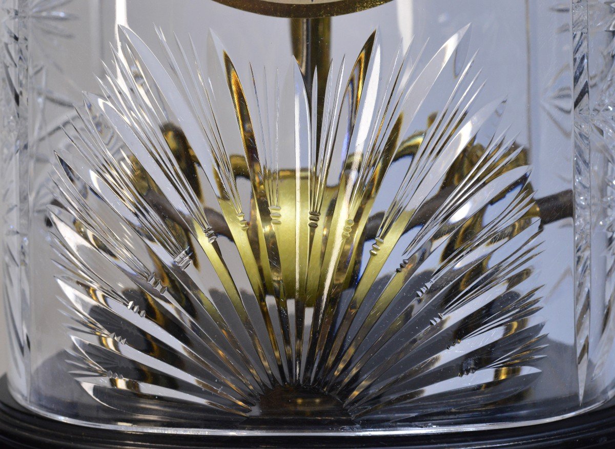 Horloge électrique Bulle Française Avec Dôme En Verre De Cristal Taillé Suédois C.1930 Art Déco-photo-1