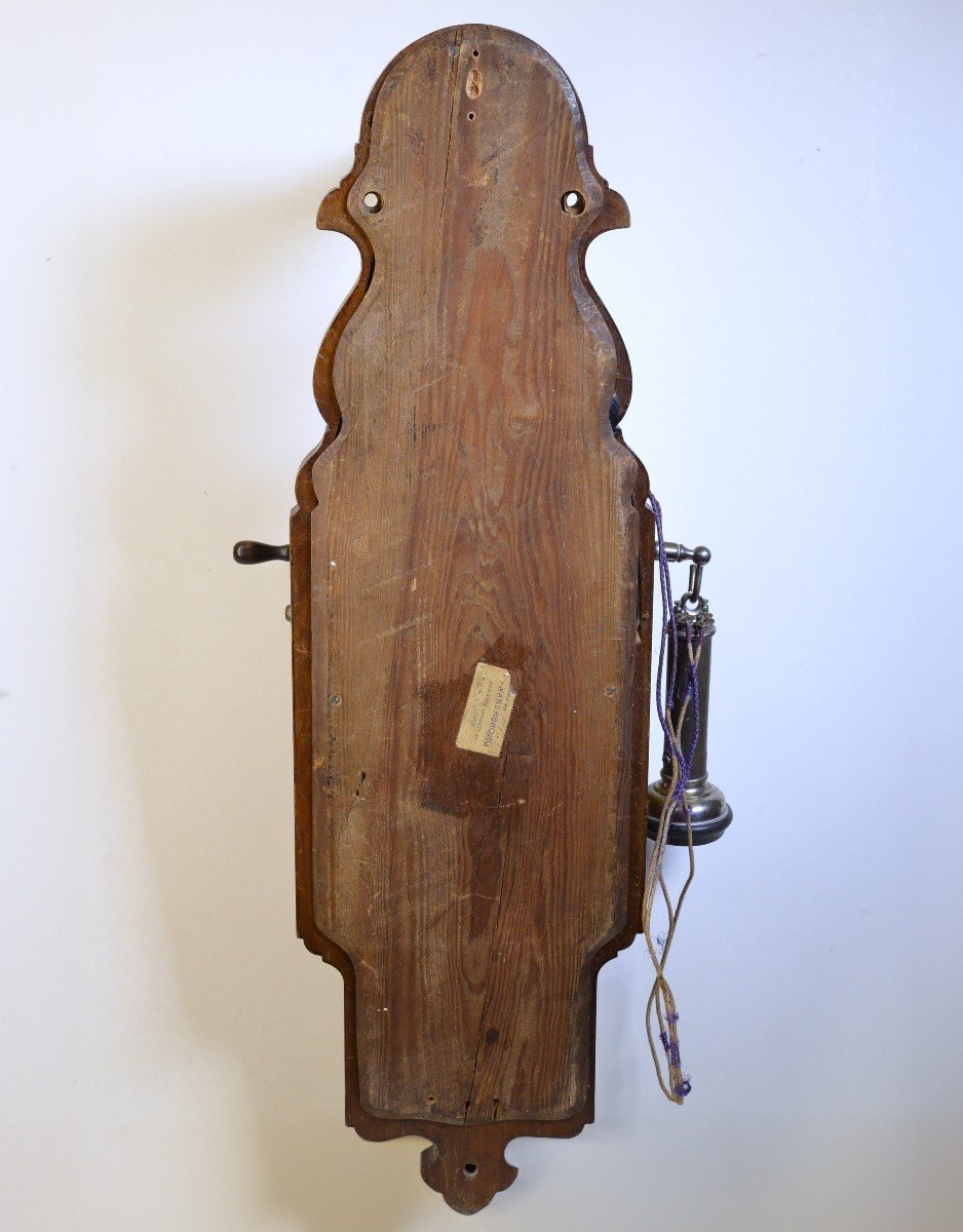 Antique Tall Walnut Case Wall Telephone L.m. Ericsson Crank Magneto Long Pole-photo-3