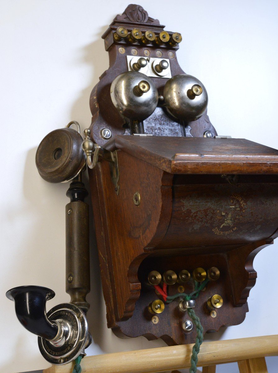 Téléphone Mural Antique En Bois L.m. Ericsson Ab120 Magneto à Manivelle-photo-3