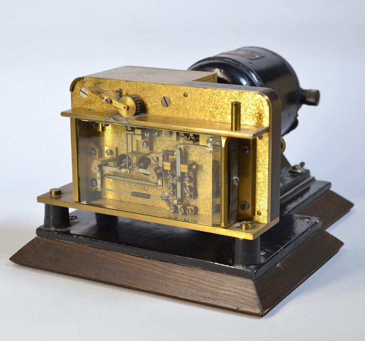 Enregistreur télégraphique Morse SNTS danois antique, émetteur Wheatstone avec moteur-photo-2
