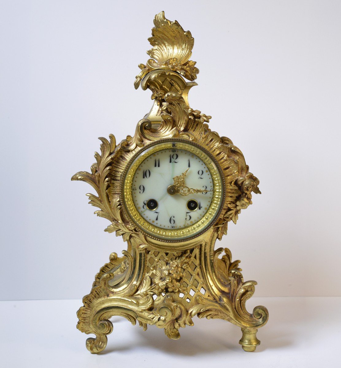 Pendule Antique Français Japy Frères Bronze Doré Rococo 19ème Siècle-photo-2
