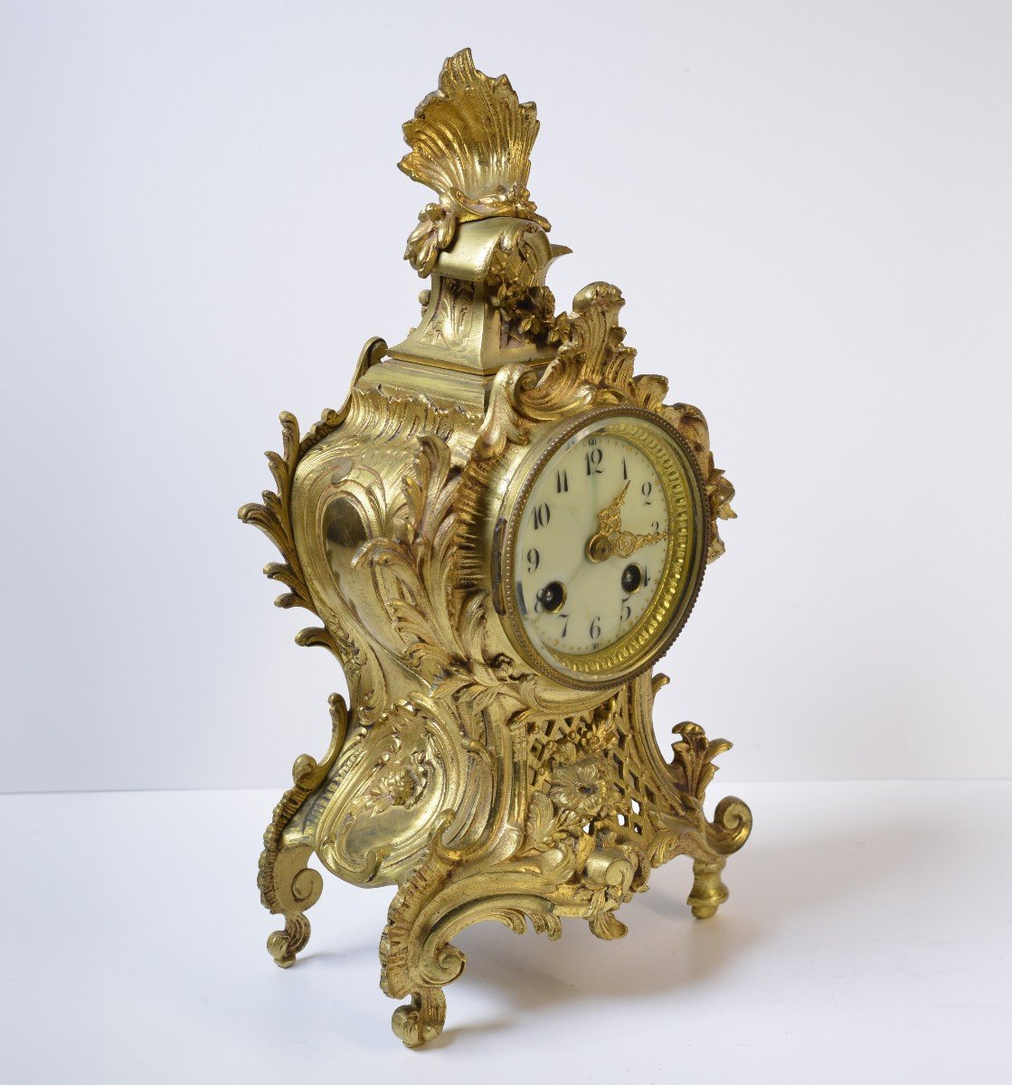 Pendule Antique Français Japy Frères Bronze Doré Rococo 19ème Siècle-photo-3