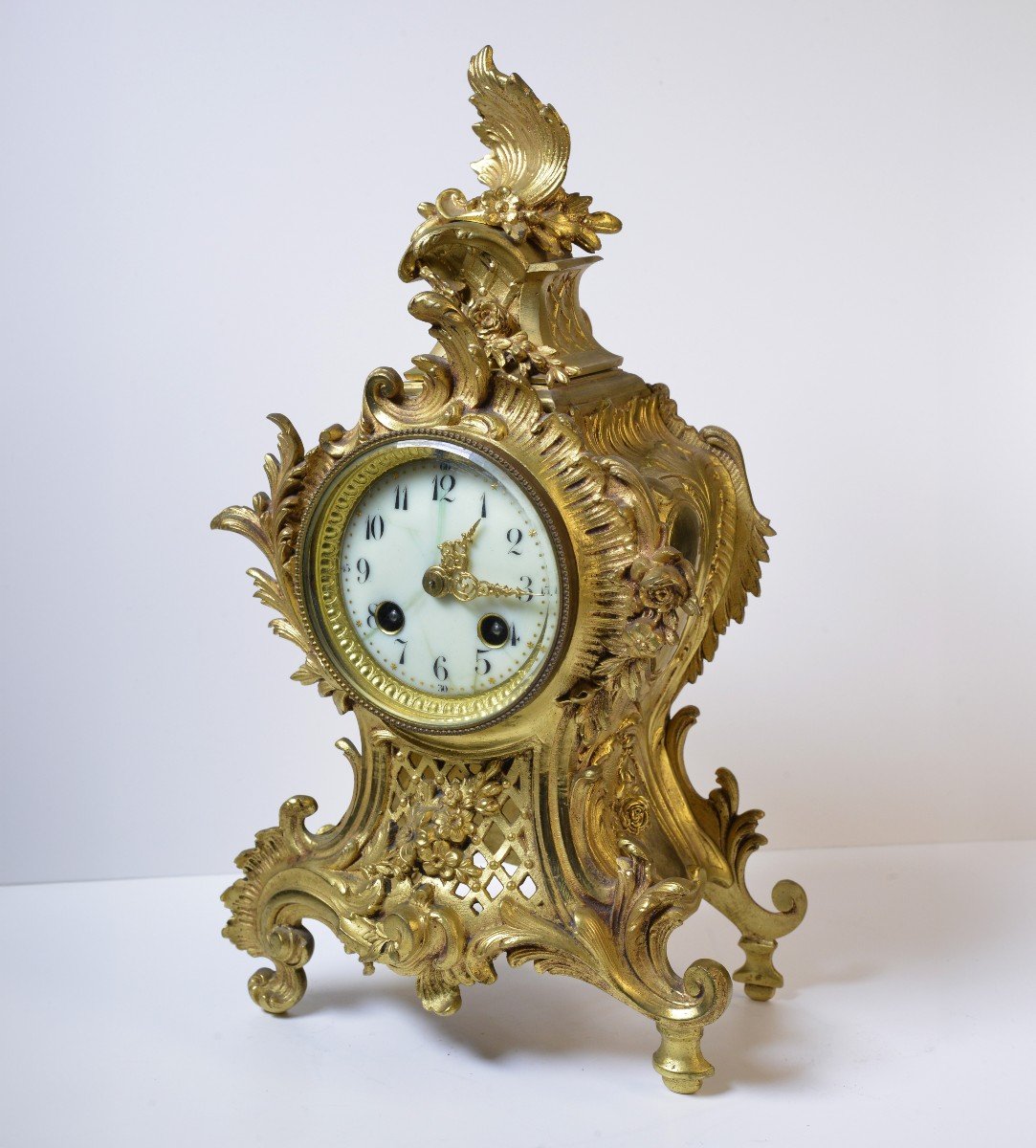 Pendule Antique Français Japy Frères Bronze Doré Rococo 19ème Siècle