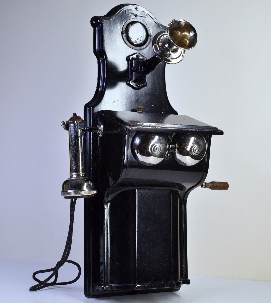 Téléphone De Chemin De Fer Ancien De 1912 Avec Long Pôle Et Magnéto à Manivelle Par L.m. Ericss-photo-2