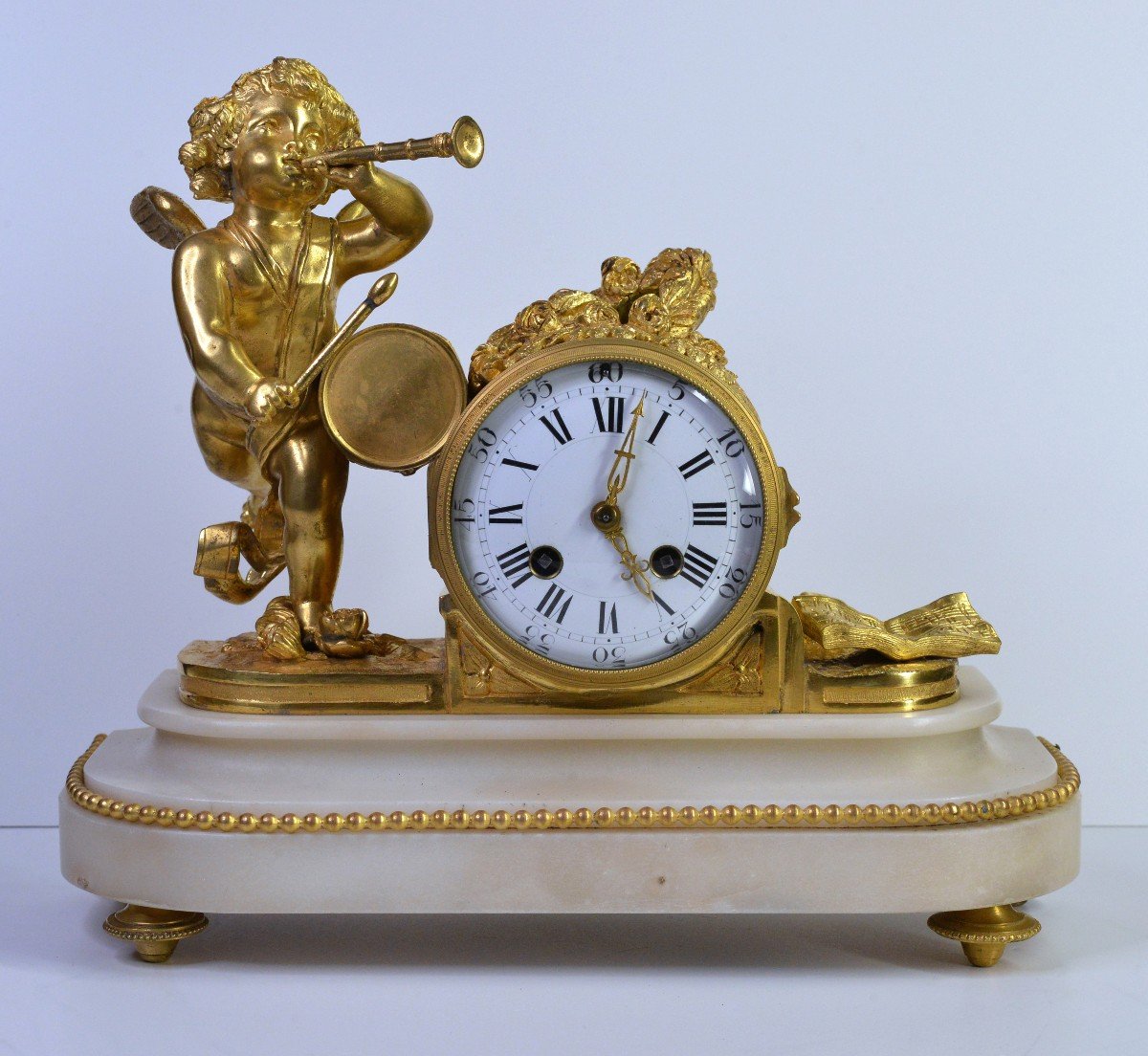 Antique Gilt Bronze Figural Clock 19th Century Cherub Messenger Neoclassical -photo-2