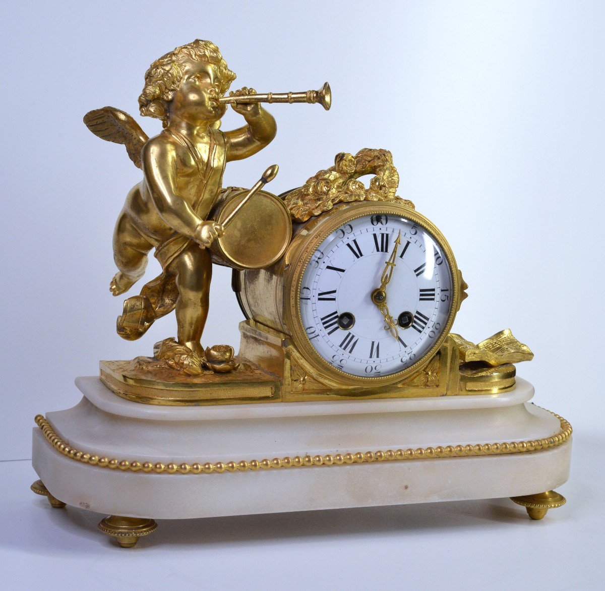 Antique Gilt Bronze Figural Clock 19th Century Cherub Messenger Neoclassical 
