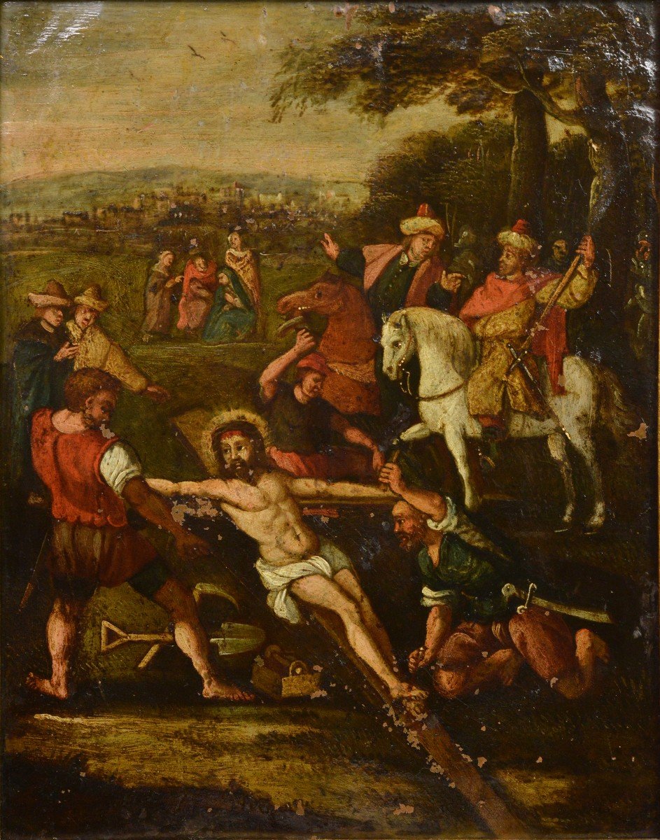 Baroque Calvary Scene Oil Painting On Copper Flemish School 17th Century-photo-2