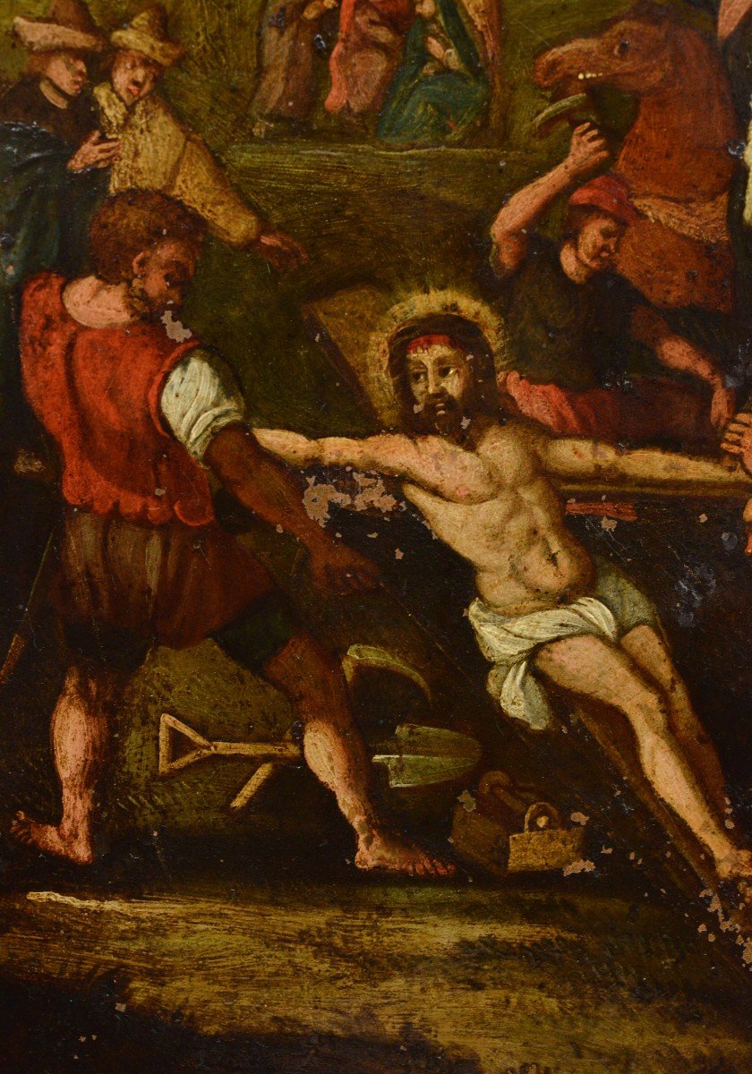 Baroque Calvary Scene Oil Painting On Copper Flemish School 17th Century-photo-3