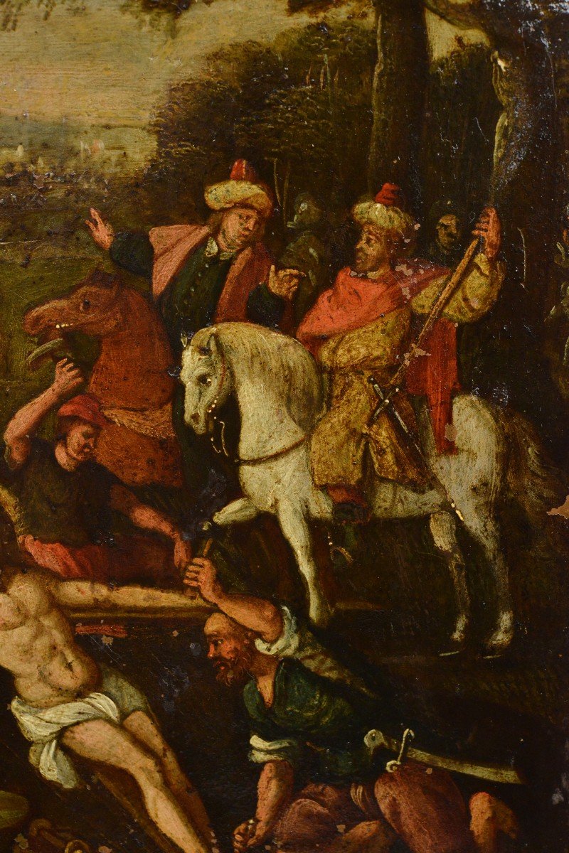 Baroque Calvary Scene Oil Painting On Copper Flemish School 17th Century-photo-4