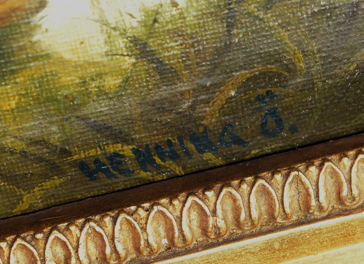 Calme Summer Lakeland Paysage W Green N Lonely Boat Peinture à L’huile 19ème Siècle-photo-2