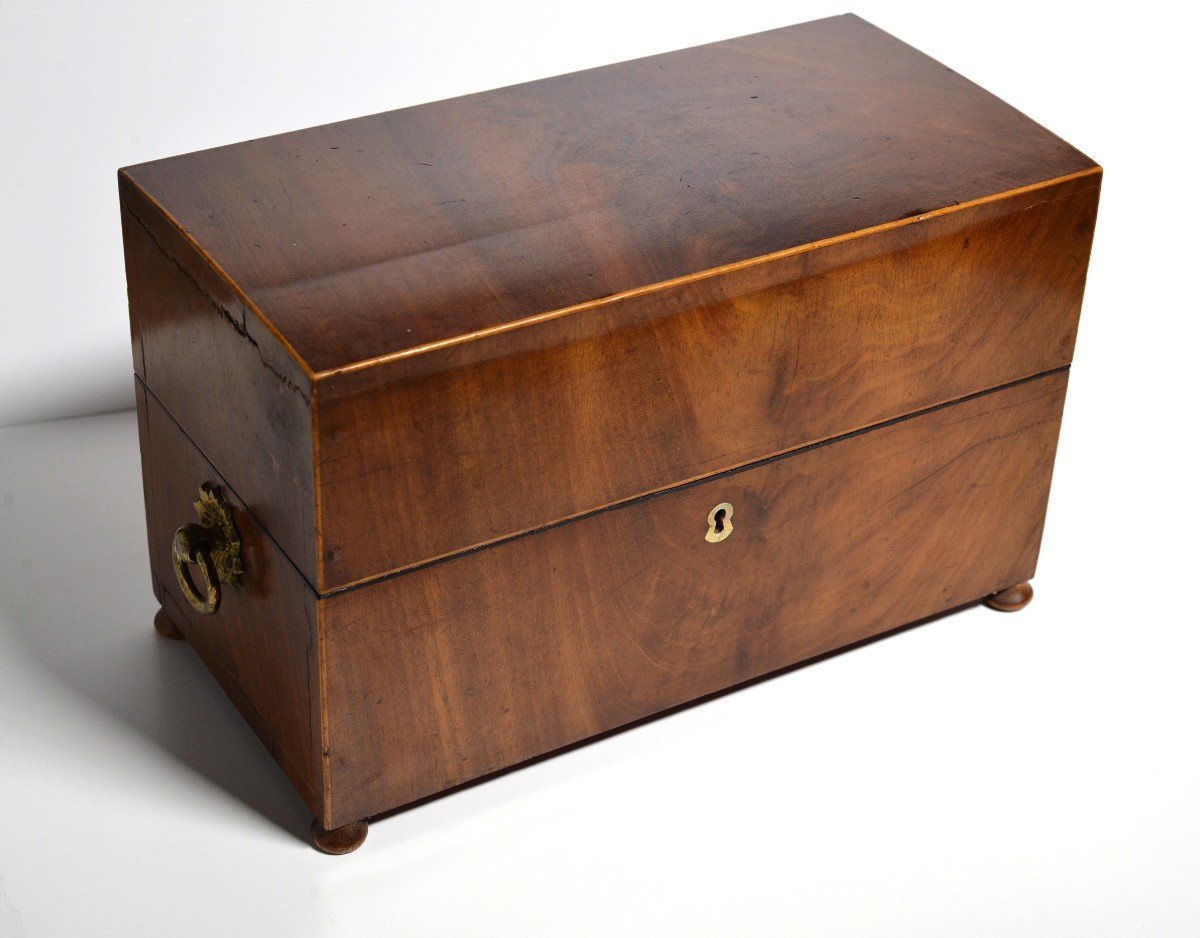 Coffret à Thé En Acajou Avec Verre Antique Empire Début 19e Siècle-photo-2