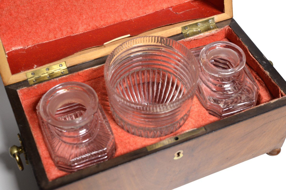 Coffret à Thé En Acajou Avec Verre Antique Empire Début 19e Siècle-photo-3