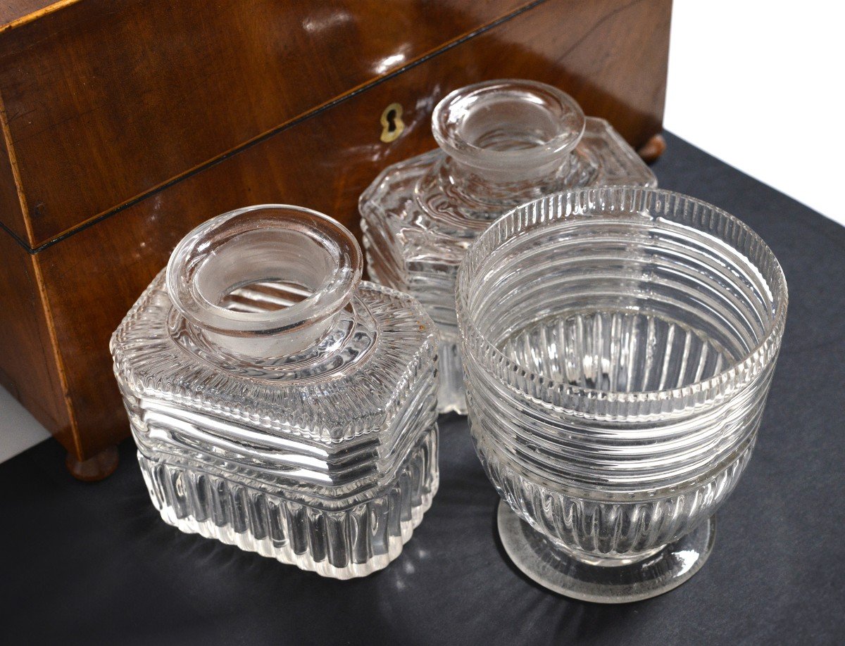 Coffret à Thé En Acajou Avec Verre Antique Empire Début 19e Siècle-photo-6