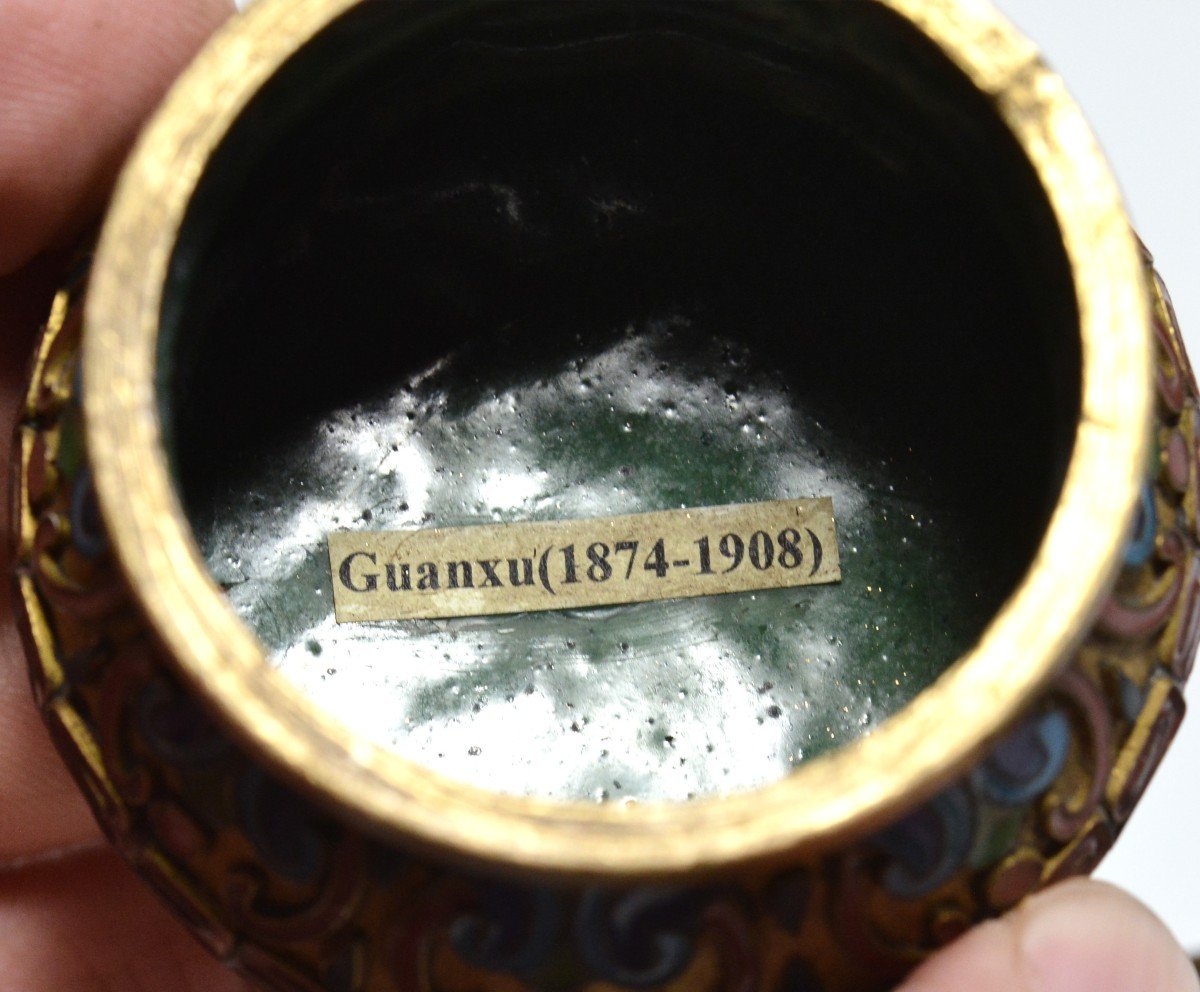 Boîte à Thé Chinoise Ancienne En émaux Cloisonnés Sur Cuivre XIXe Siècle-photo-6