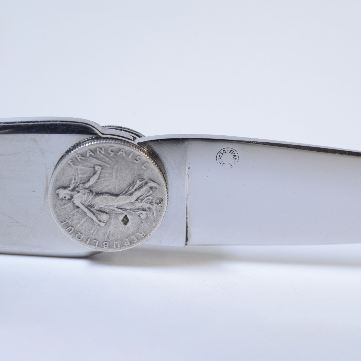 Vintage Eloi Pernet For Hermes Folding Knife 1920s Decorated With Silver Coins-photo-3