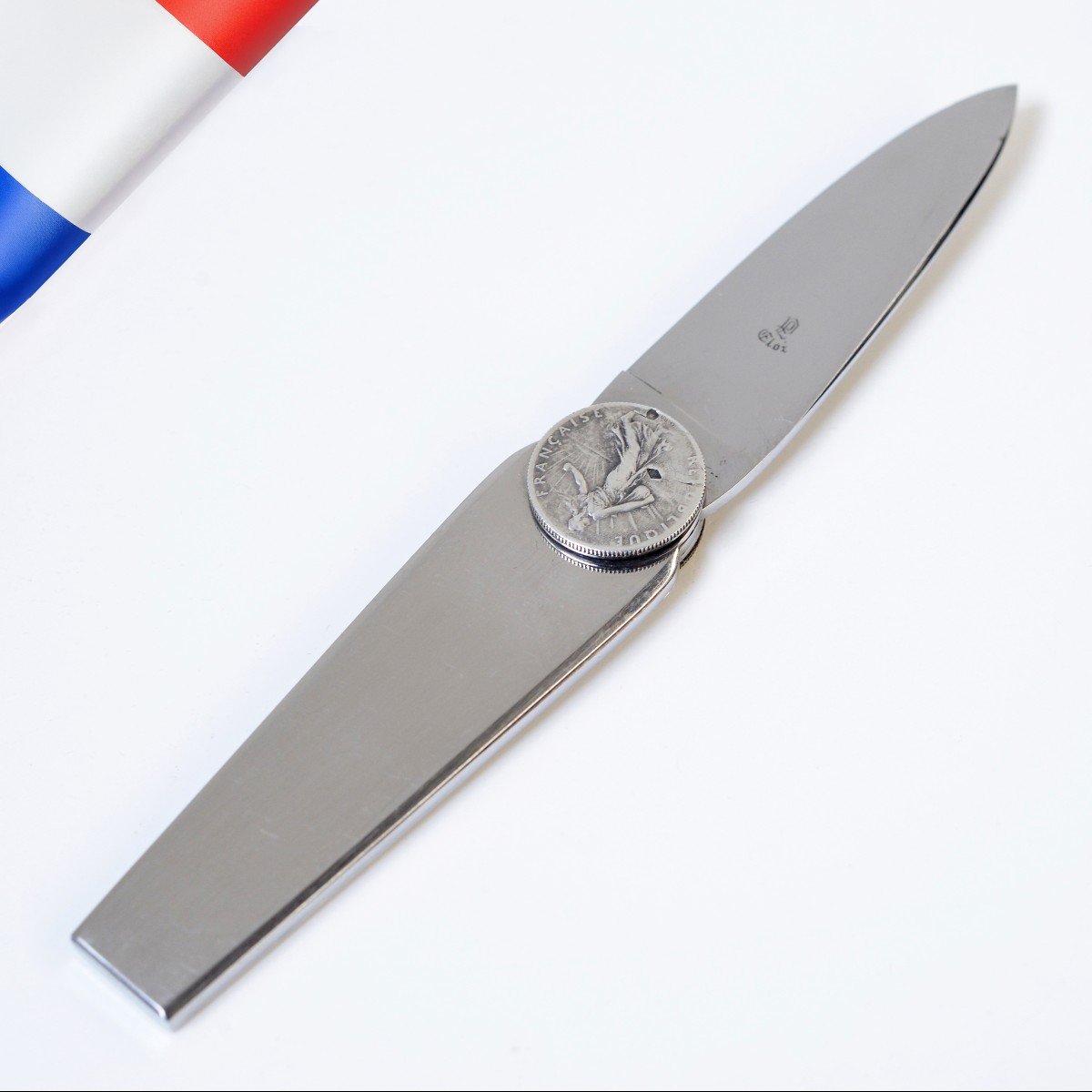 Vintage Eloi Pernet For Hermes Folding Knife 1920s Decorated With Silver Coins