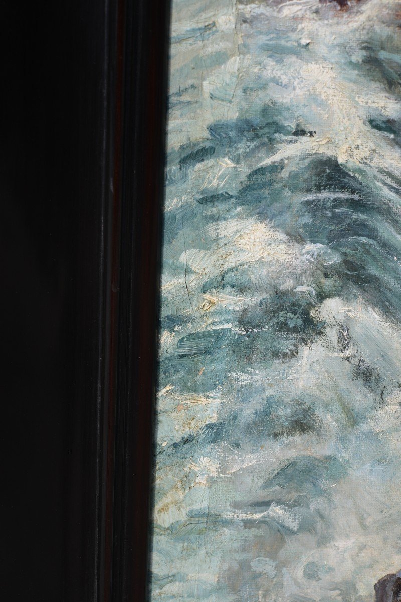 Paysage Côtier Scandinave Peinture à l'Huile d'Un Artiste Finlandais De Renom Du XIXe Siècle-photo-7