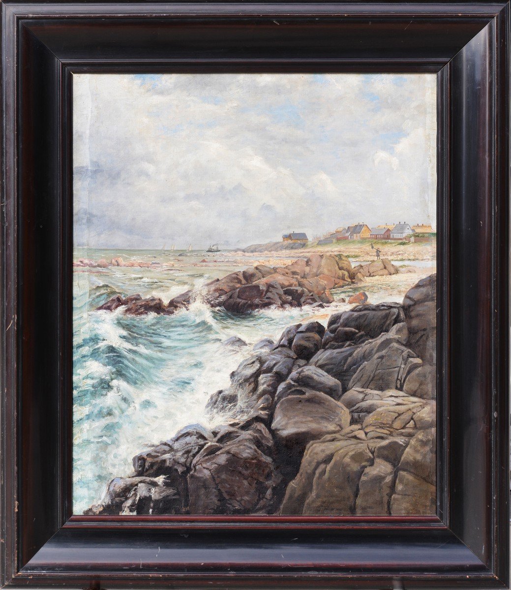 Paysage Côtier Scandinave Peinture à l'Huile d'Un Artiste Finlandais De Renom Du XIXe Siècle