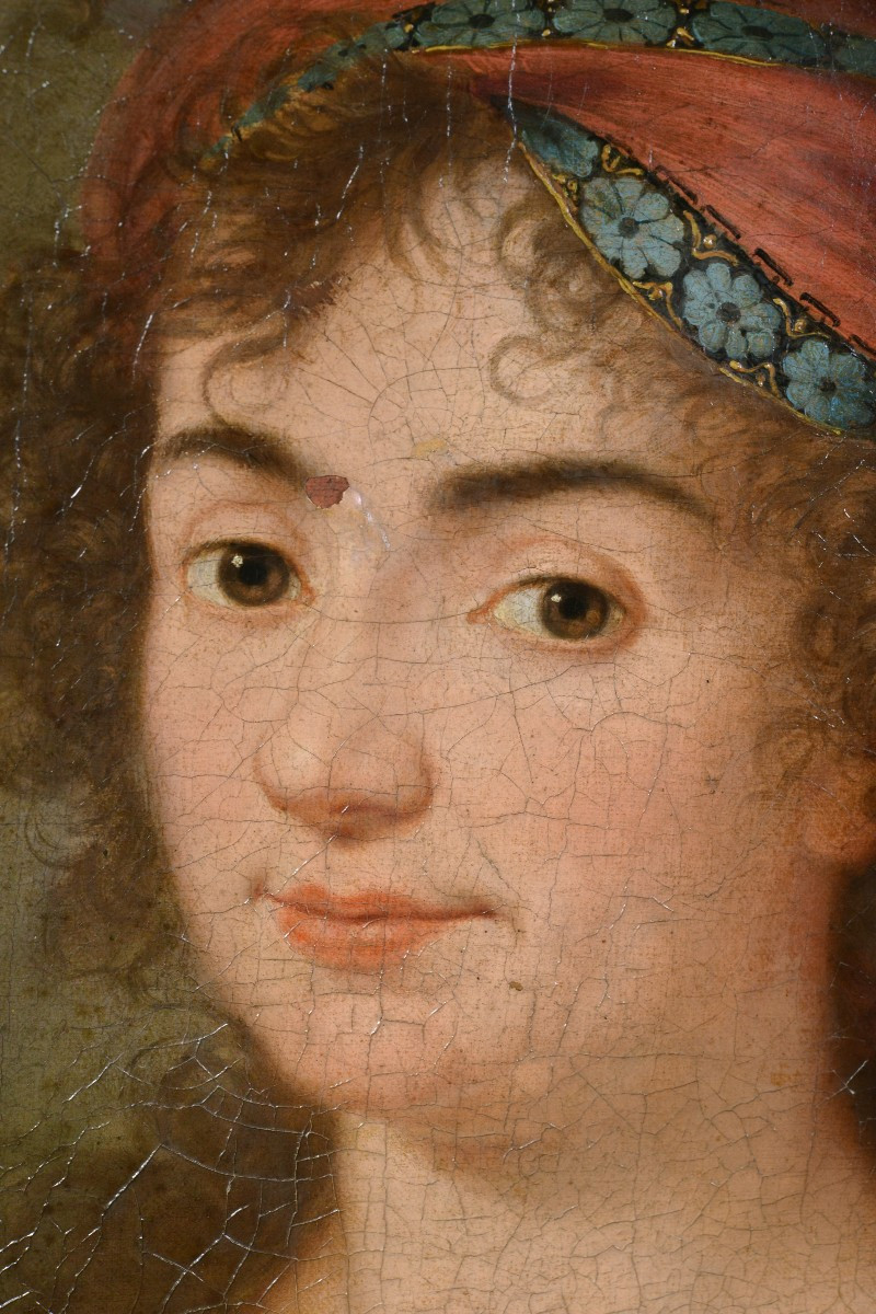 Antique 18th Century Neoclassical Oil Portrait Young Lady Turban Unknown Master-photo-4