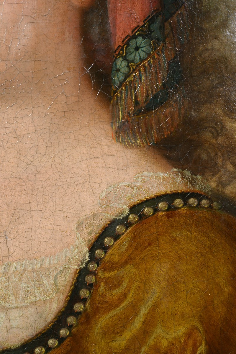 Antique 18th Century Neoclassical Oil Portrait Young Lady Turban Unknown Master-photo-2