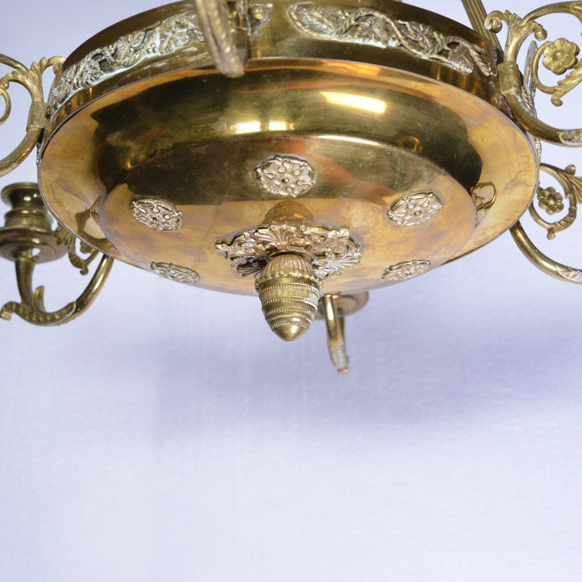 Antique 19th Century Empire Gilt Bronze Six Light Chandelier Floral Decoration-photo-2