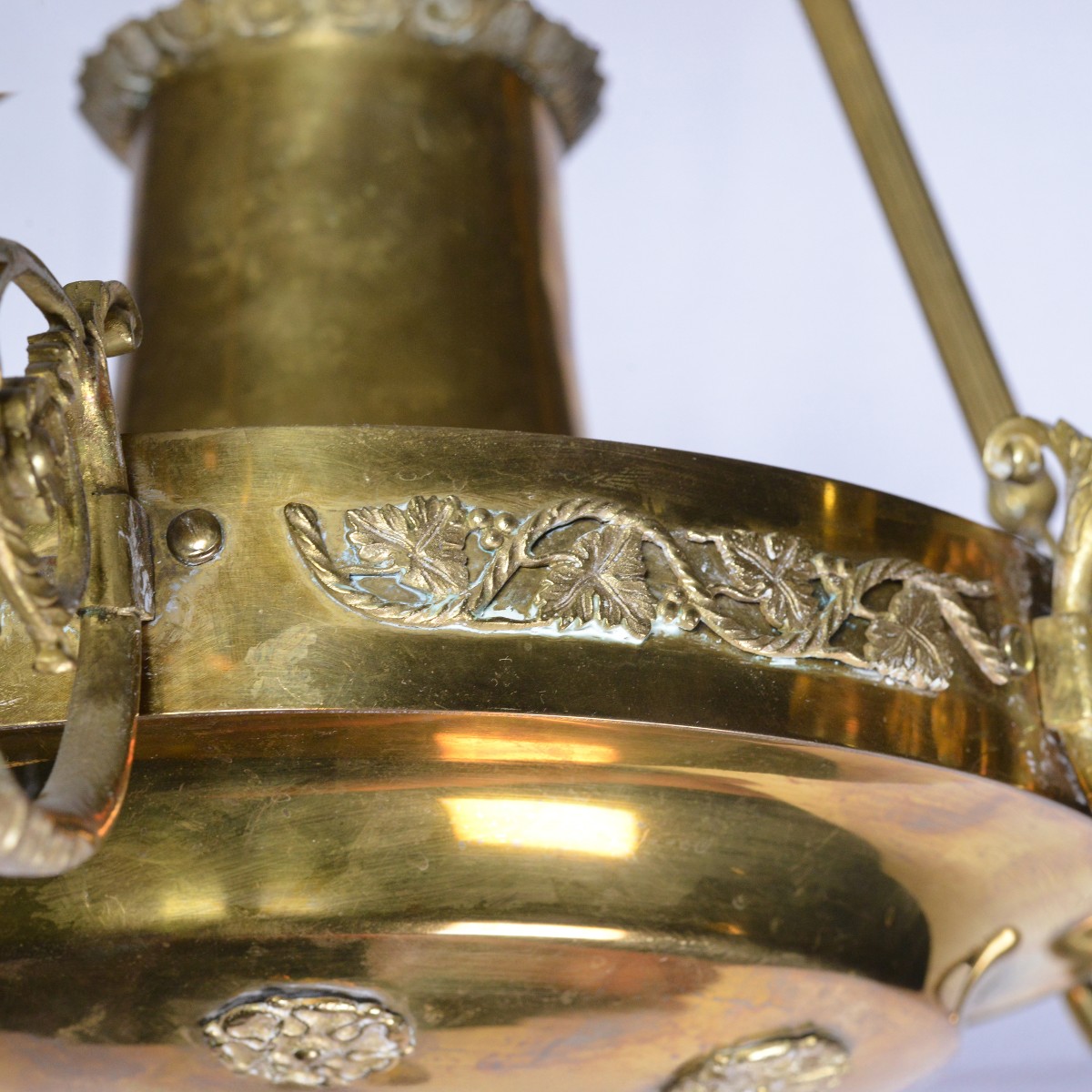 Antique 19th Century Empire Gilt Bronze Six Light Chandelier Floral Decoration-photo-3