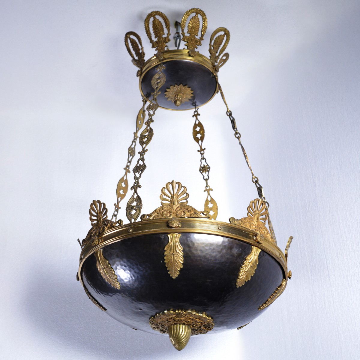 Lustre Antique de Style Empire Français en Bronze Doré et Patiné de la Fin du XIXe Siècle-photo-2