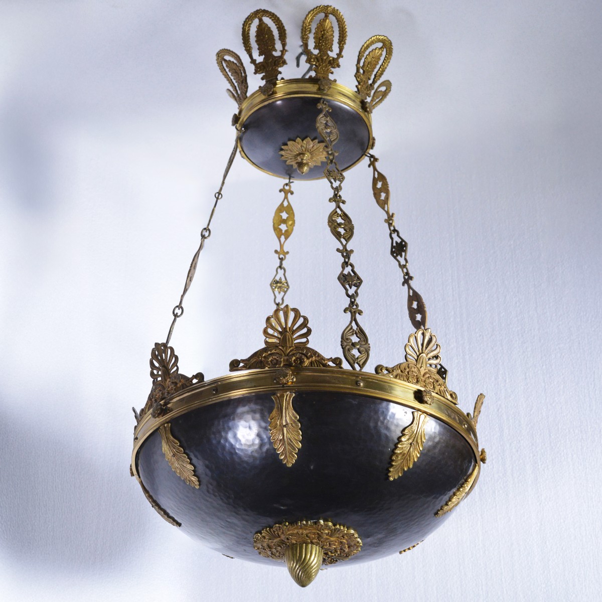 Lustre Antique de Style Empire Français en Bronze Doré et Patiné de la Fin du XIXe Siècle-photo-3