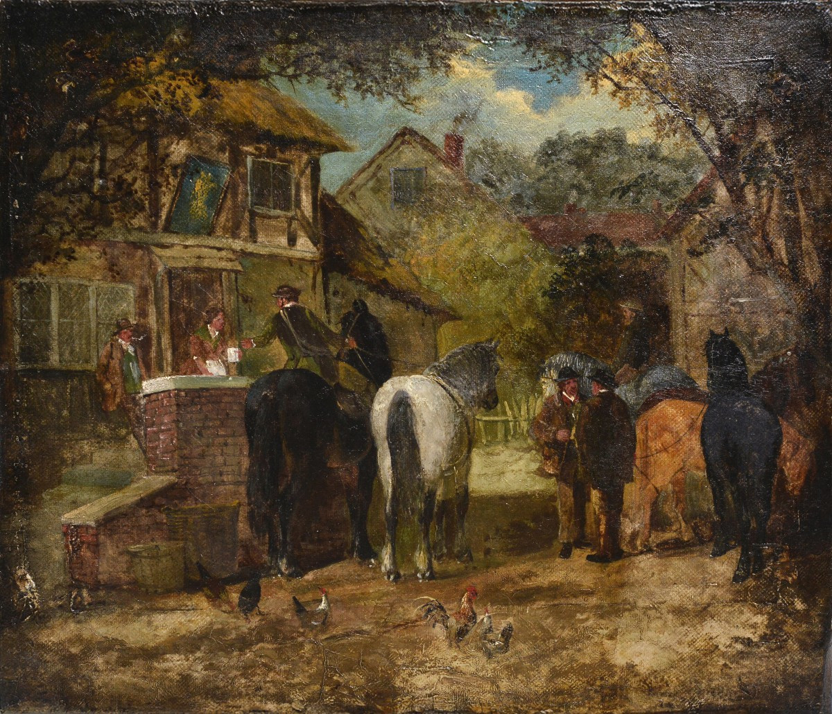 Peinture à l'Huile Britannique Victorienne XIXe Siècle Scène de Genre Auberge Hampshire-photo-2
