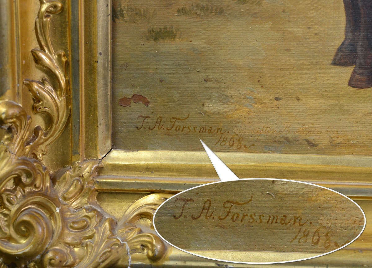 Tableau Ancien Suédois 1868 Scène de Genre Arrivée de la Mariée Signé Encadré-photo-2