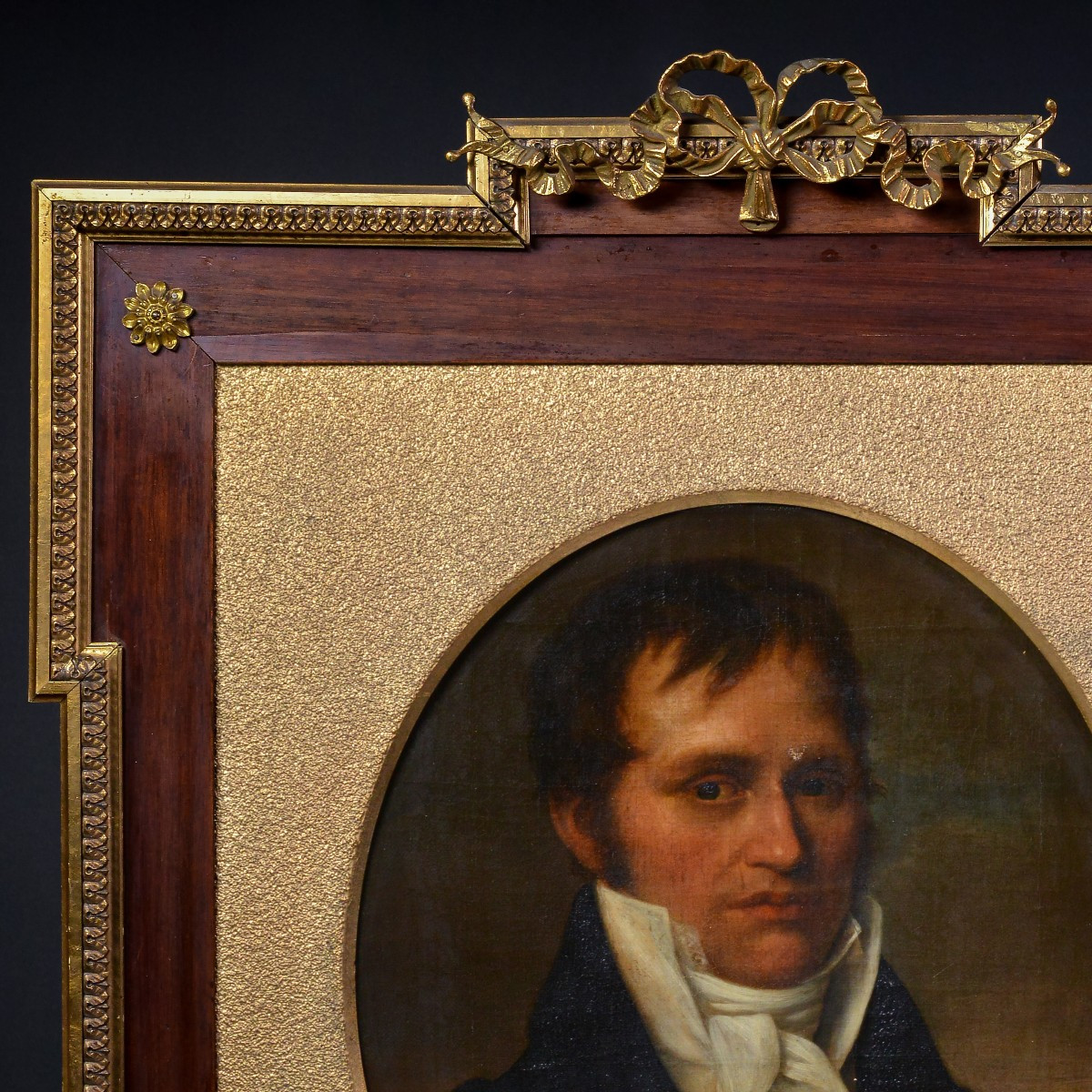 Portrait Ovale de Gentleman 1817 Huile sur Toile Cadre Empire Bronze Doré Original-photo-4