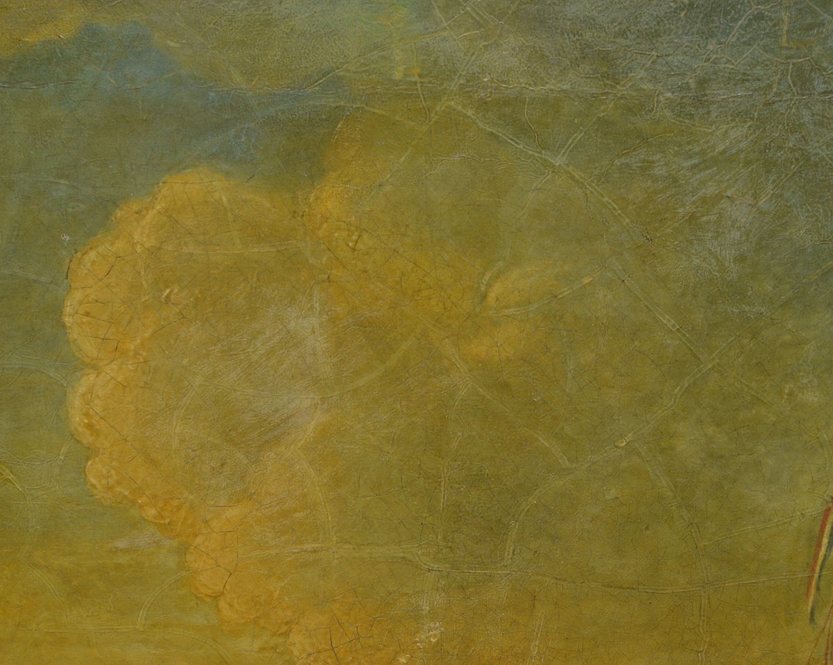 19th Century Dutch School Riverside Oil Painting Framed Cattle And Sailing Boats-photo-3