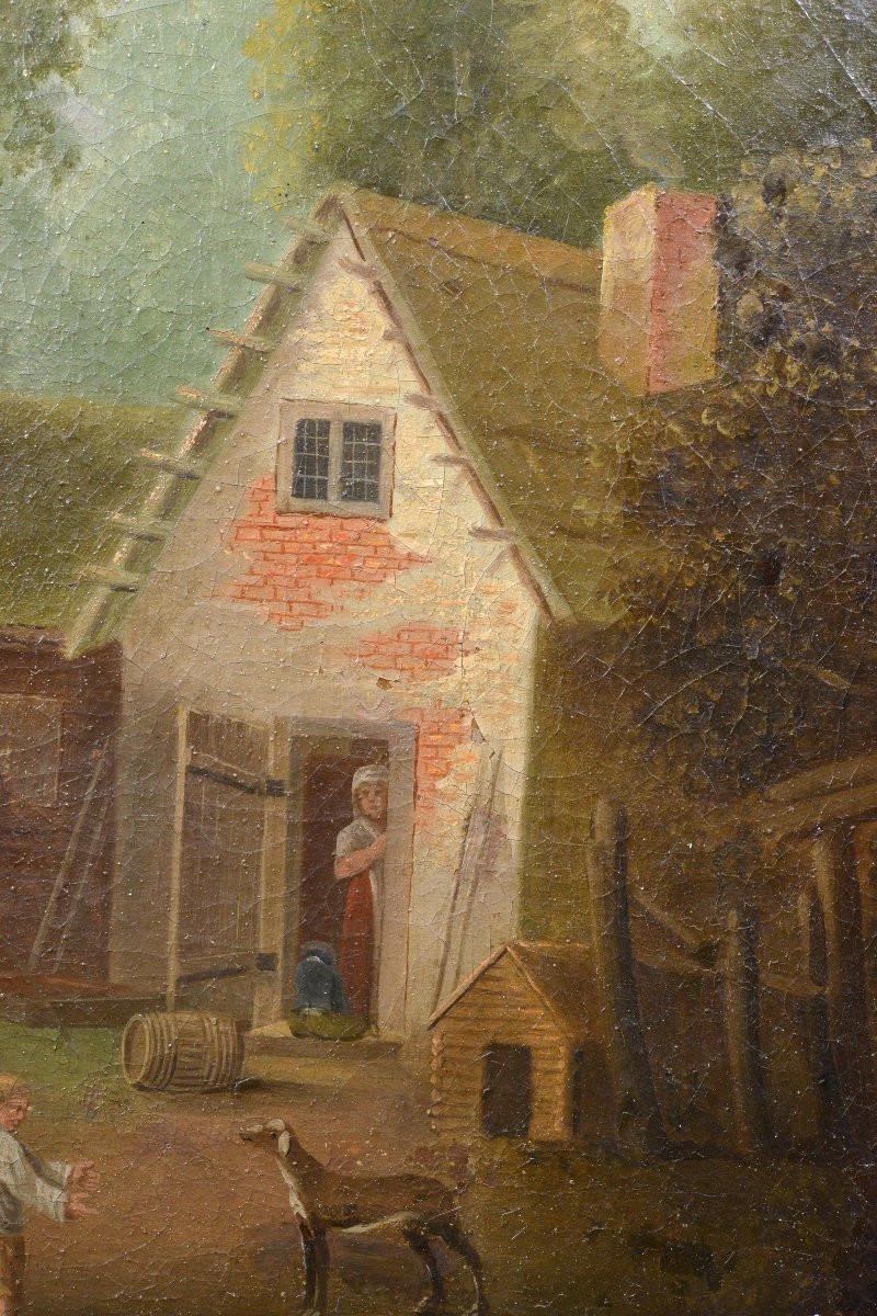 1790 Peinture Huile Ancienne Style Hollandais Scène Genre Village Djurgarden Suède-photo-3