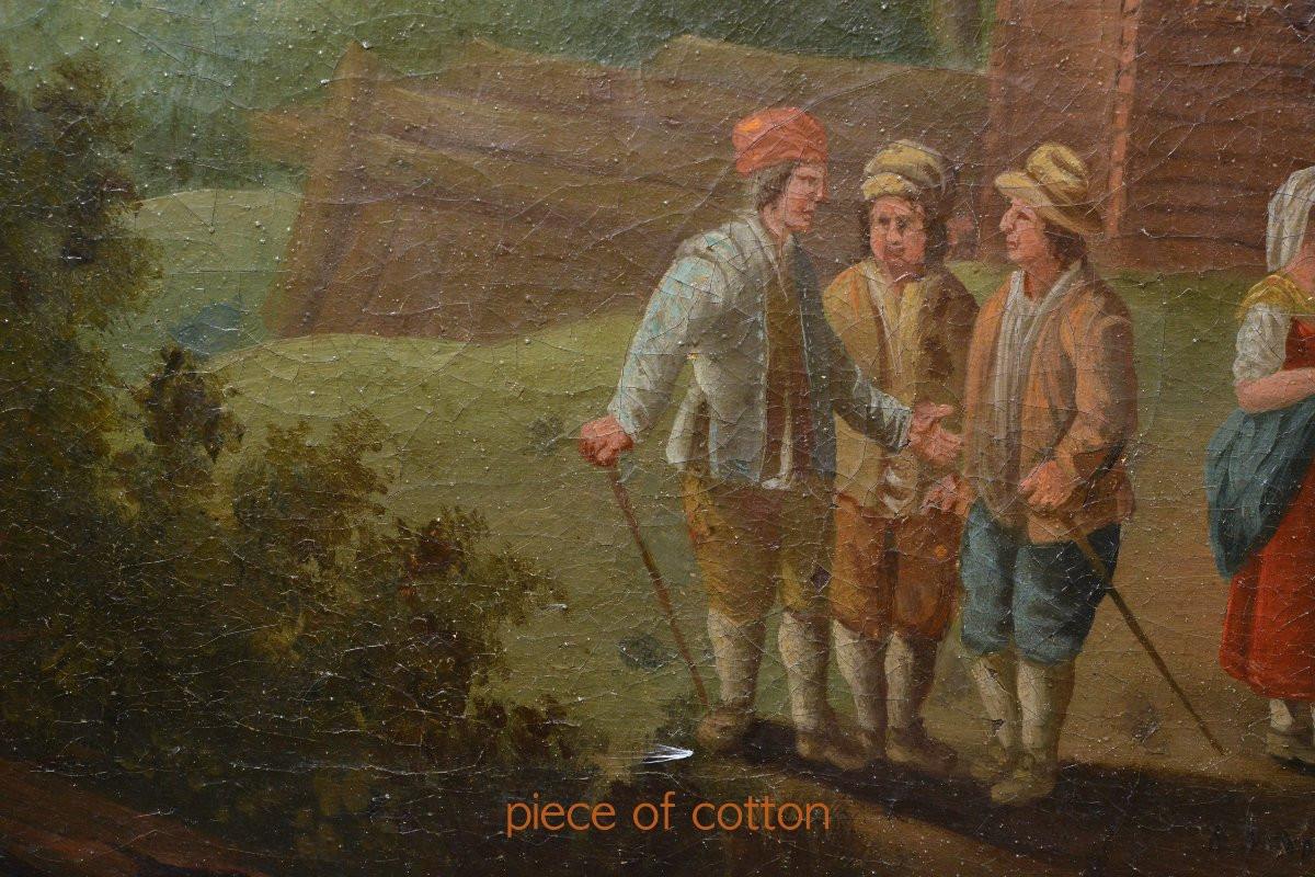 1790 Peinture Huile Ancienne Style Hollandais Scène Genre Village Djurgarden Suède-photo-1