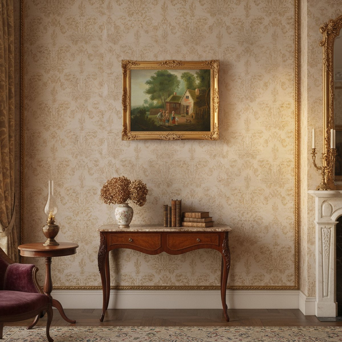 1790 Peinture Huile Ancienne Style Hollandais Scène Genre Village Djurgarden Suède-photo-8