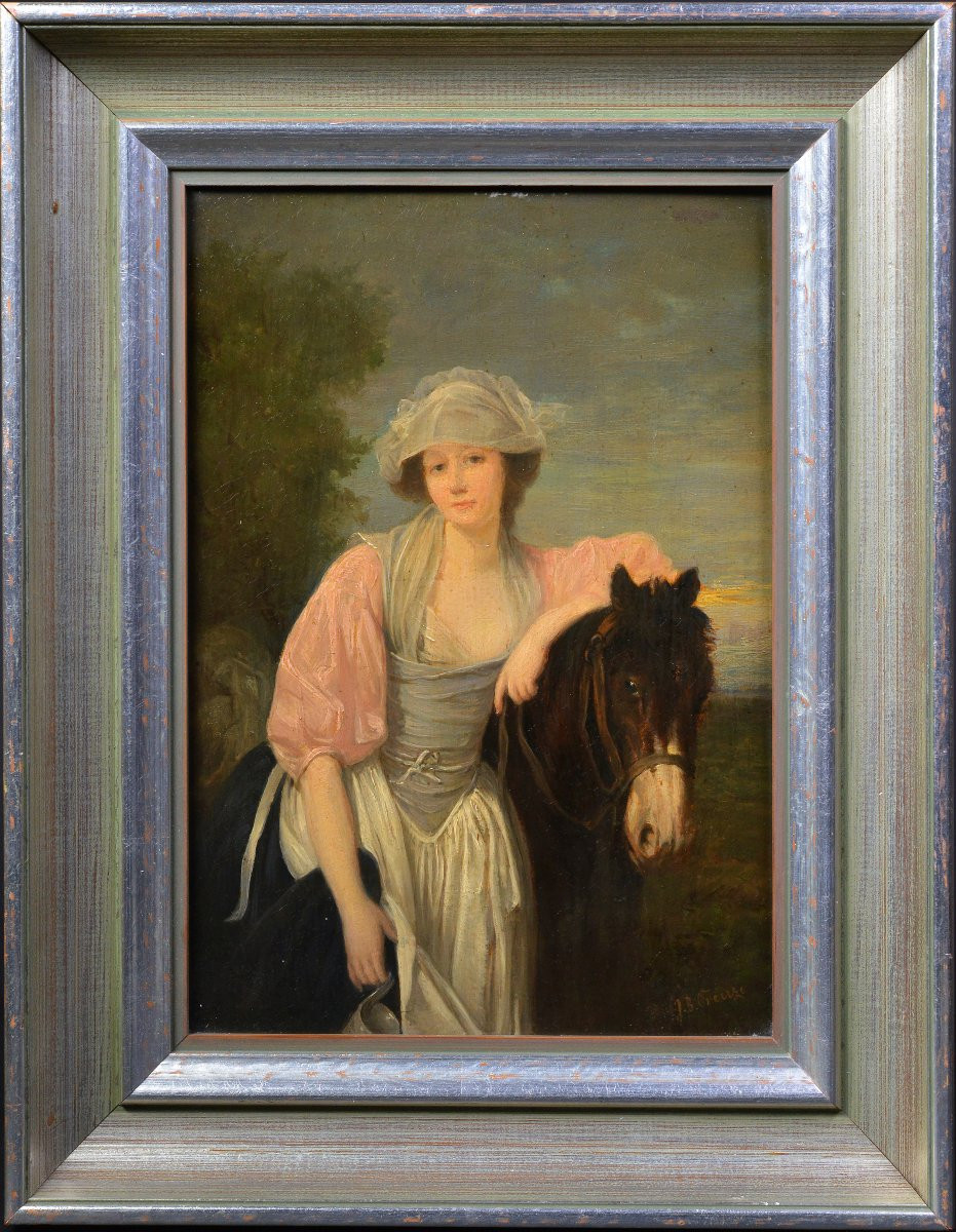 Portrait de Laitière d'après Greuze, Huile sur Panneau, XIXe siècle, Encadré-photo-2