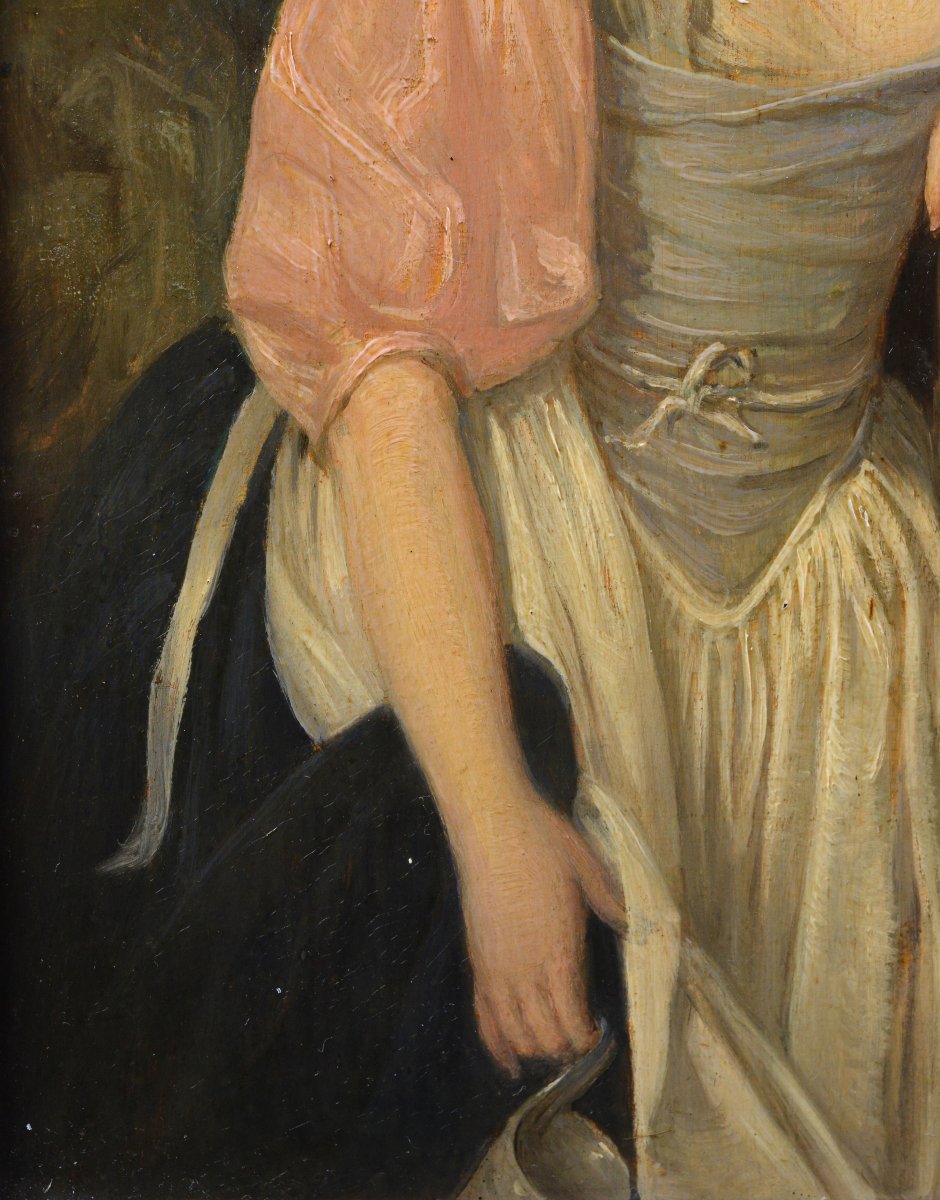 Portrait de Laitière d'après Greuze, Huile sur Panneau, XIXe siècle, Encadré-photo-1