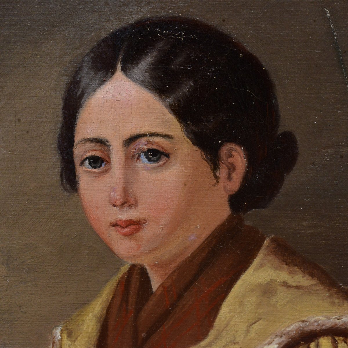 Peinture à l'huile suédoise de 1858 Scène familiale tendre Mère et enfant endormi Encadrée-photo-4