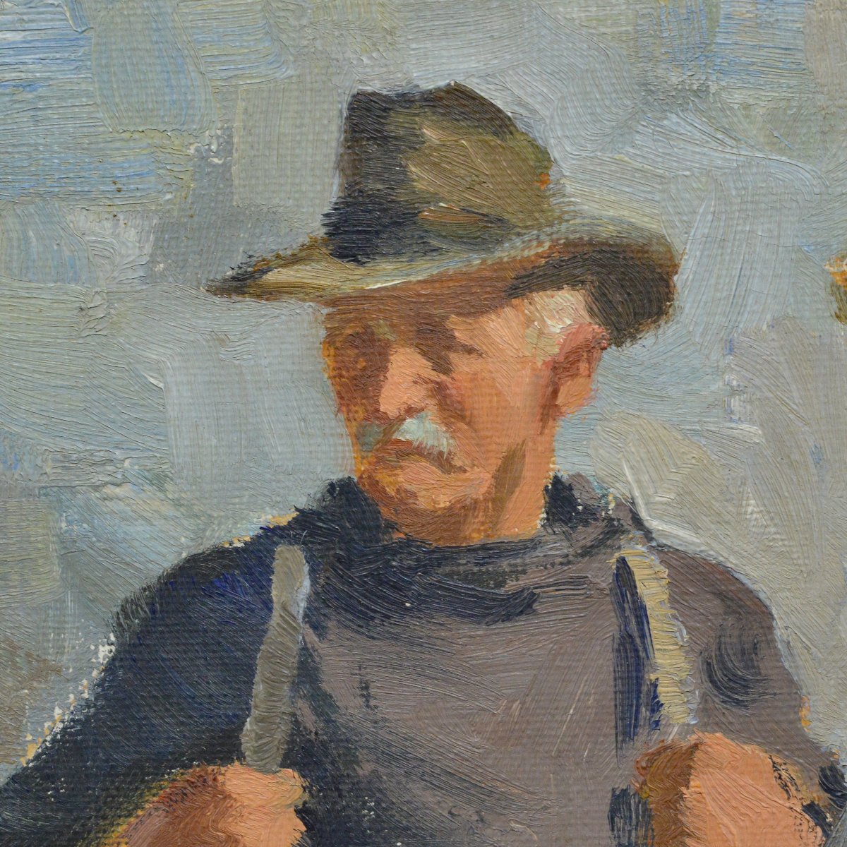 Ancienne peinture huile réaliste danoise 1920 marché poissons Copenhague signée-photo-4