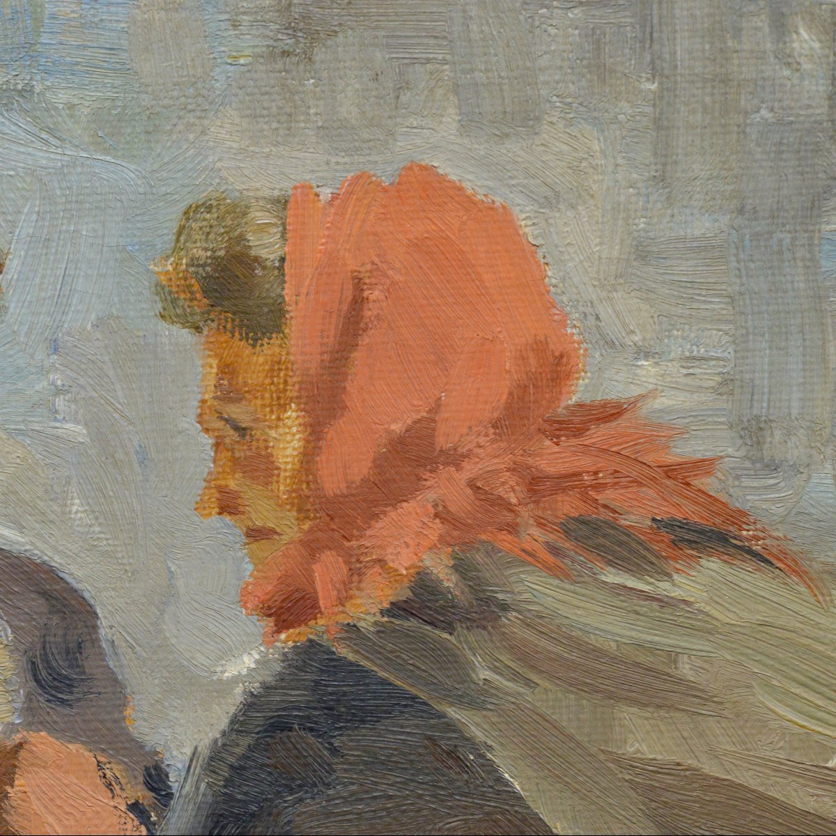 Ancienne peinture huile réaliste danoise 1920 marché poissons Copenhague signée-photo-1