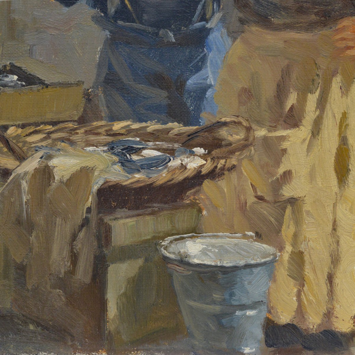 Ancienne peinture huile réaliste danoise 1920 marché poissons Copenhague signée-photo-2