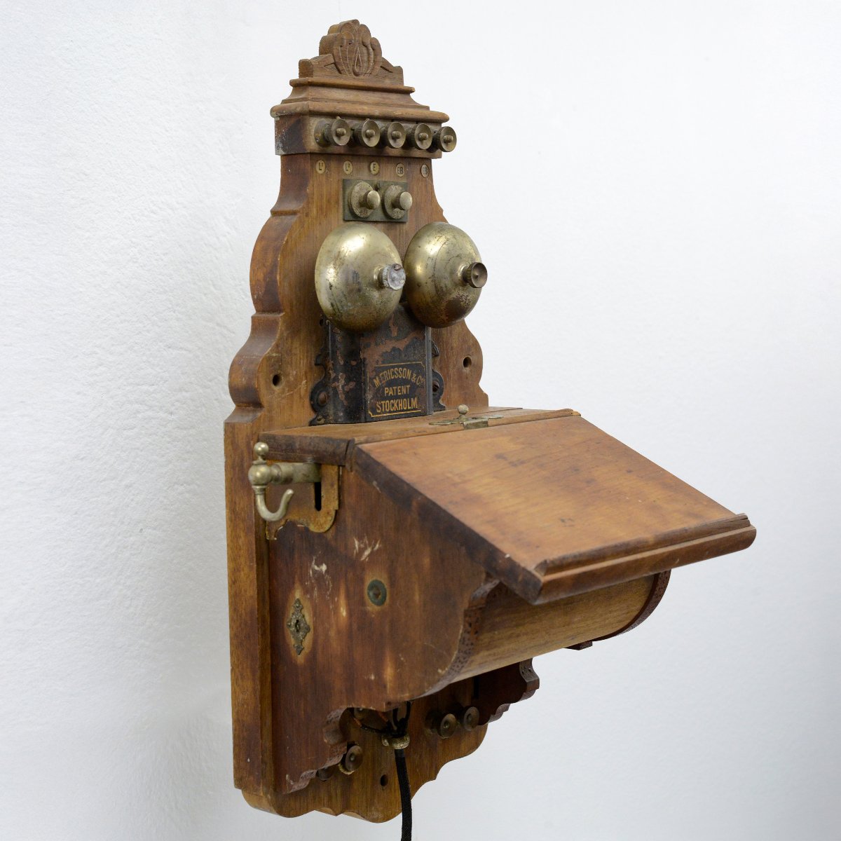 1925 Téléphone Mural Ancien Suédois en Noyer LM Ericsson AB130 Magnéto Manivelle-photo-3