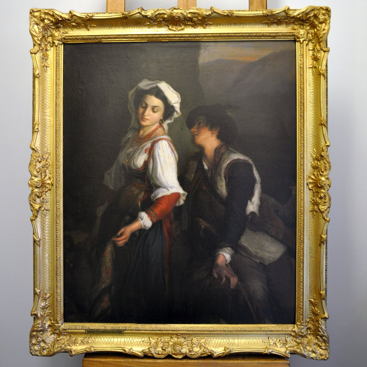 1890 Peinture Huile Romantique Britannique Allemande Scene Italienne Berger et Fille Signee-photo-6