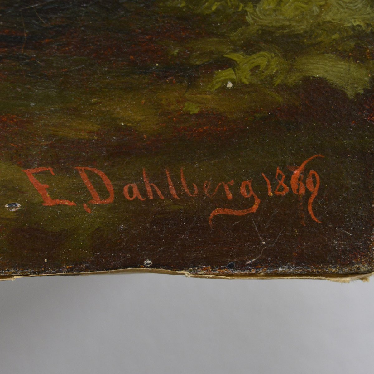 Peinture Huile Paysage Alpin 1869 Moine Croix de Chemin Romantique Signé-photo-2