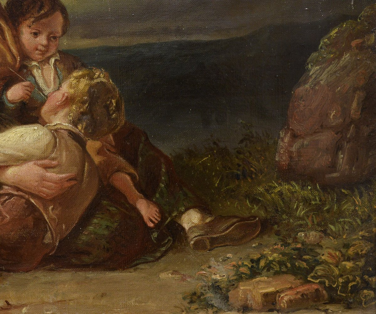 Portrait de Famille Peinture Huile XIXe Siecle Romantique Suedois Encadre-photo-3