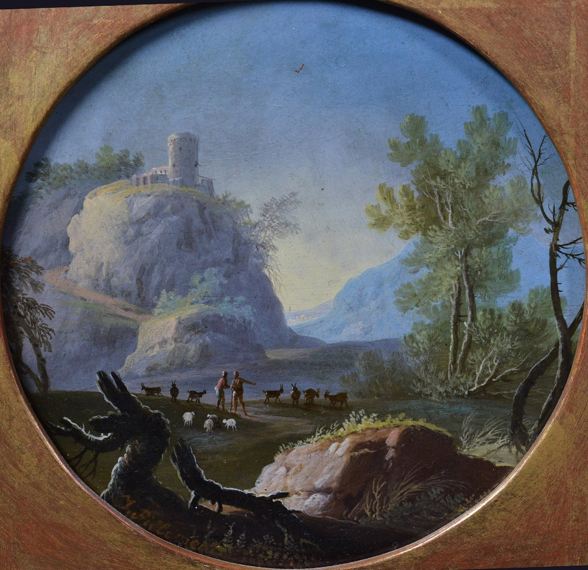 18th Century French Rococo Miniature Oil On Copper Pastoral Scene Signed-photo-2