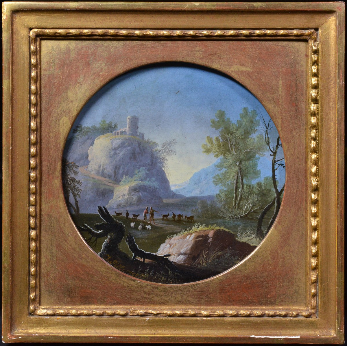 18th Century French Rococo Miniature Oil On Copper Pastoral Scene Signed