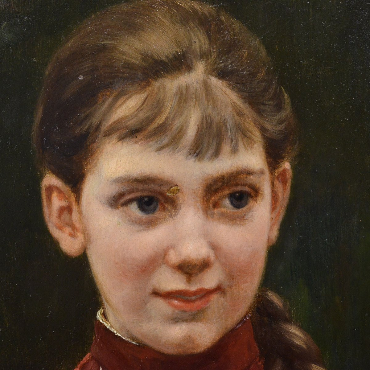 Carl Mucke 1889 German Oil On Mahogany Panel Portrait Of Young Girl Elsa Signed-photo-3