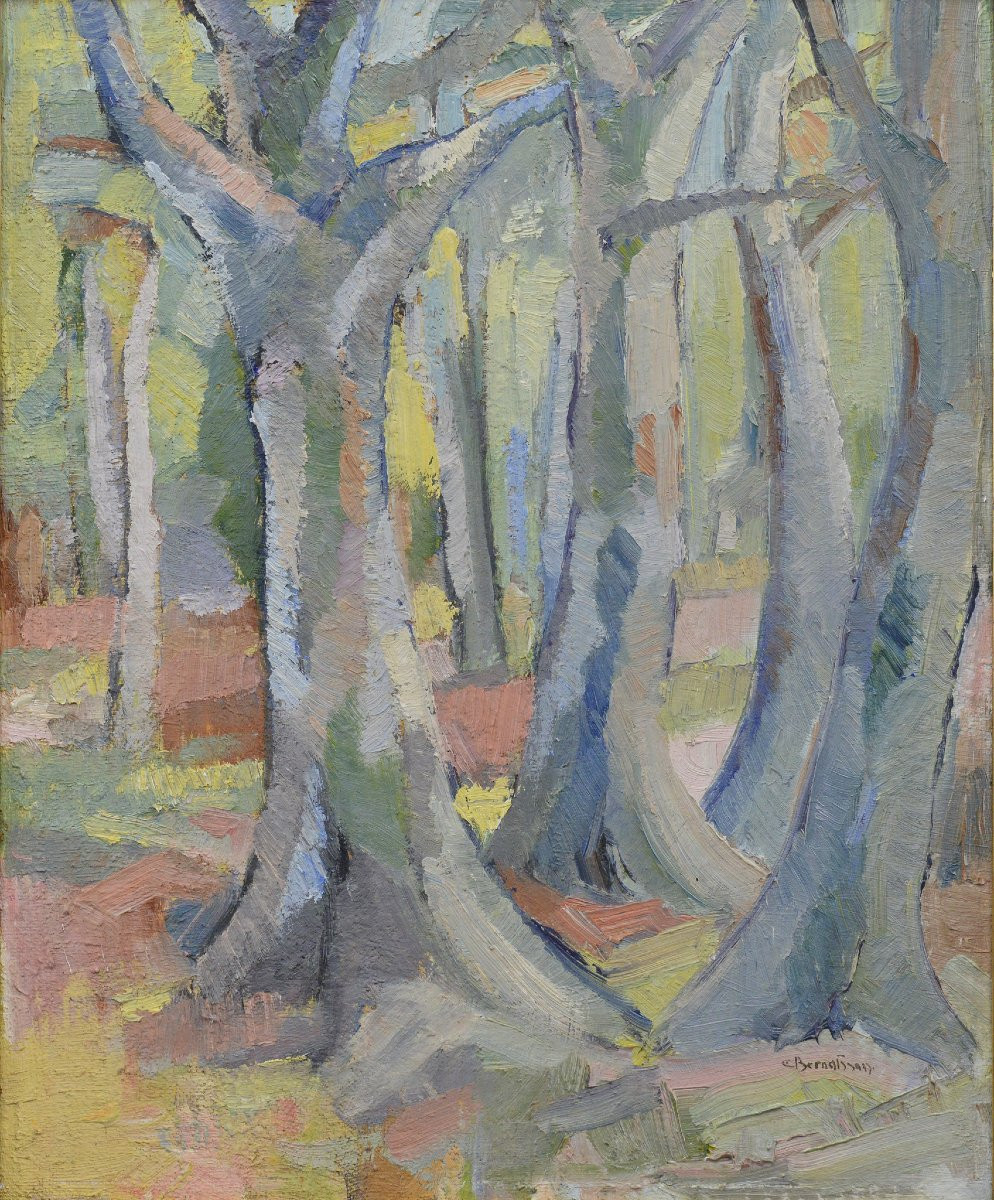 Carl Berndtsson Swedish Modernist Forest Landscape 20th C Oil Painting Framed-photo-3