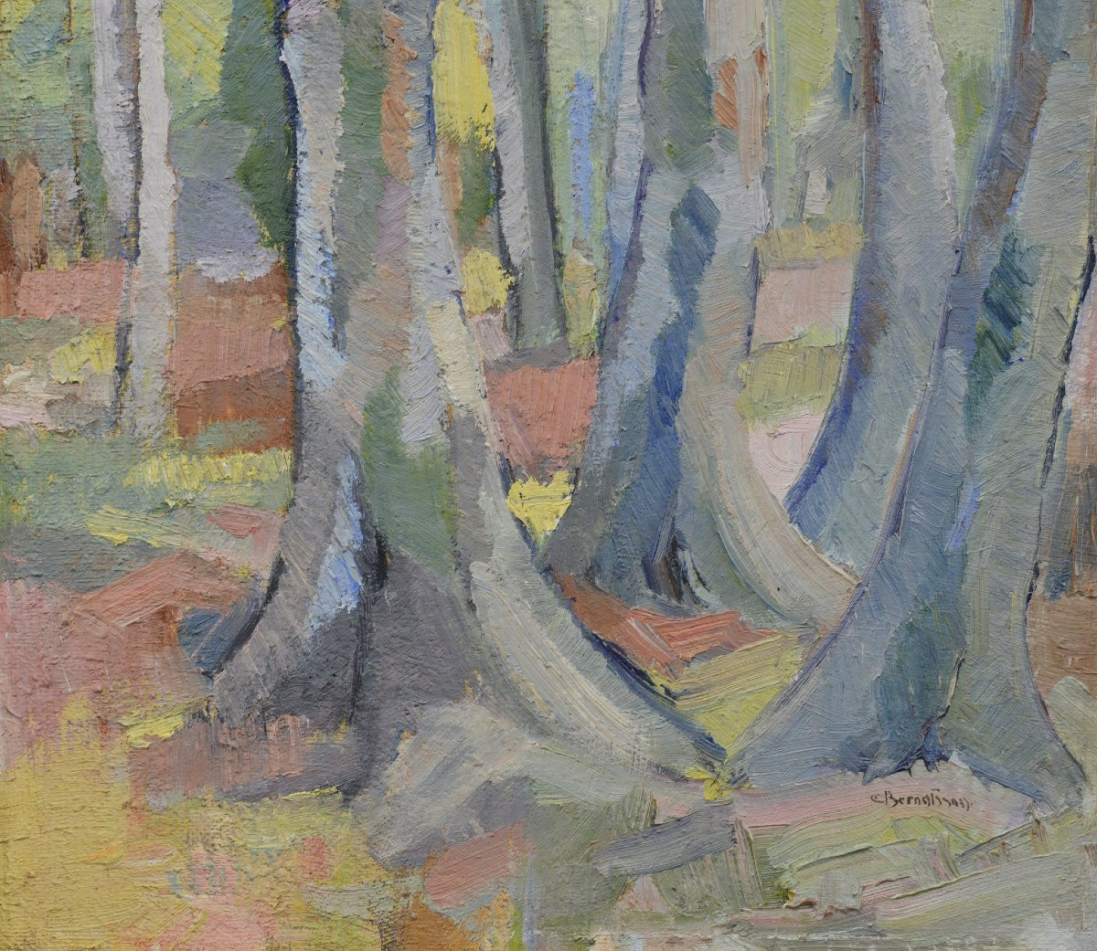 Carl Berndtsson Swedish Modernist Forest Landscape 20th C Oil Painting Framed-photo-1